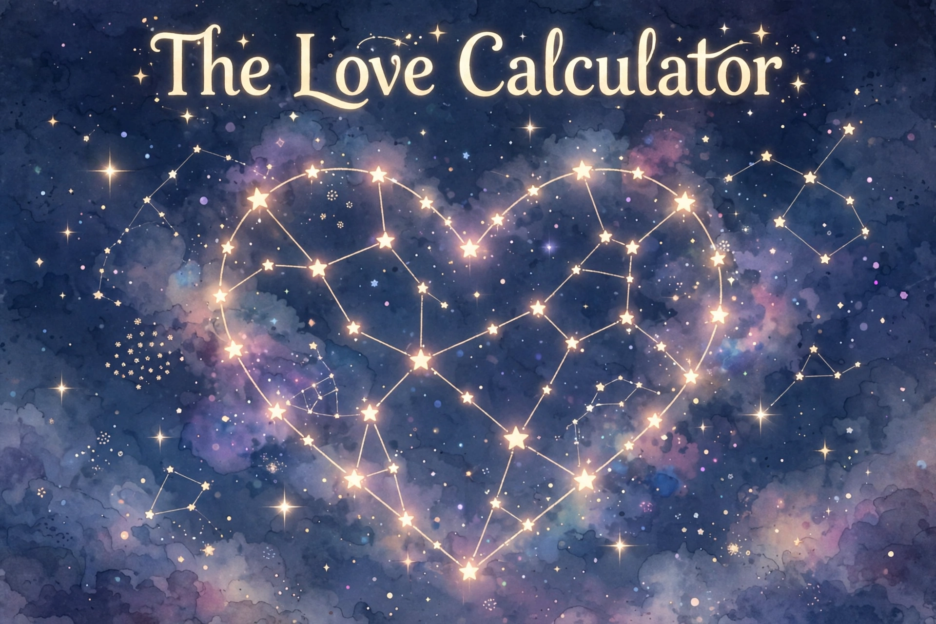 Love percentage meaning: night sky with stars forming a glowing heart constellation - The Love Calculator